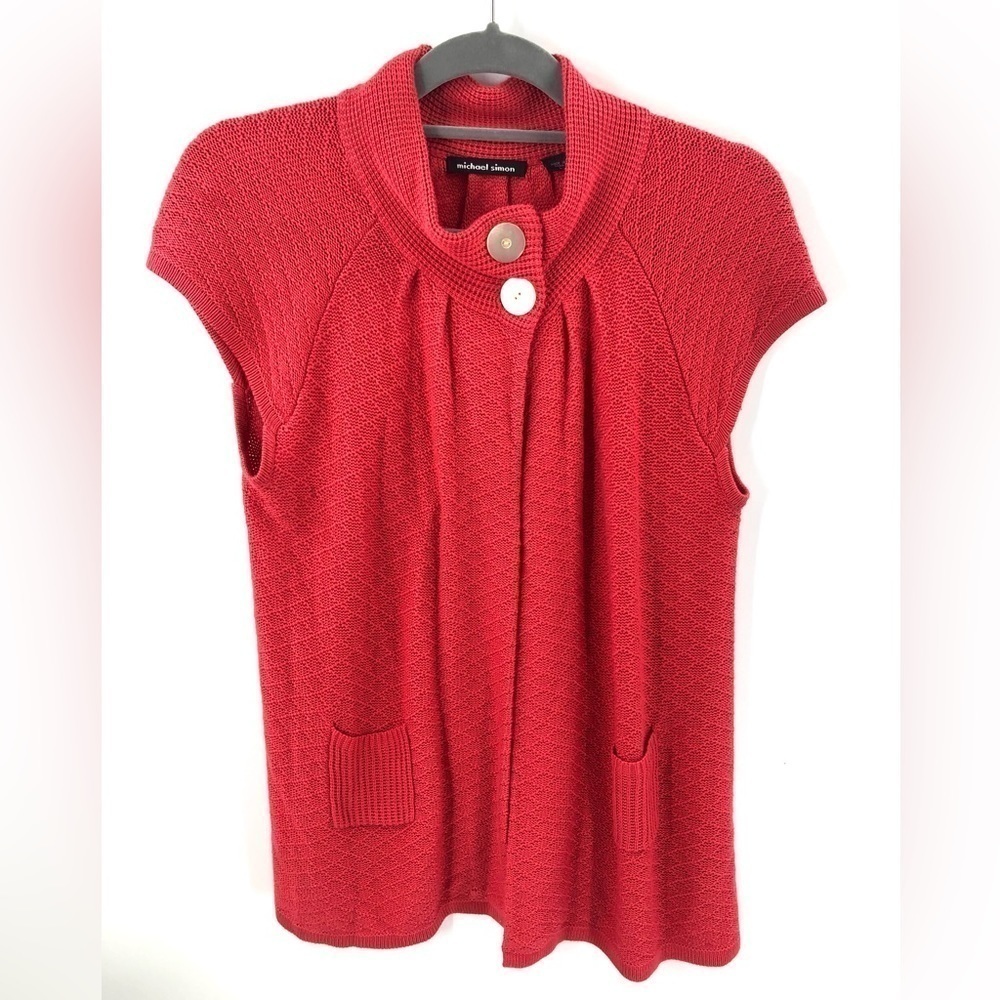 Michael Simon Wrap Sweater Womens Large Cardigan Soft Stretch Knit Artsy Cotton
